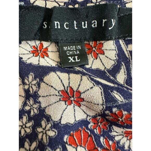 Sanctuary Flared 3/4 Bell Sleeve XL Boho V-Neck Navy Red Floral Blouse - Picture 5 of 10